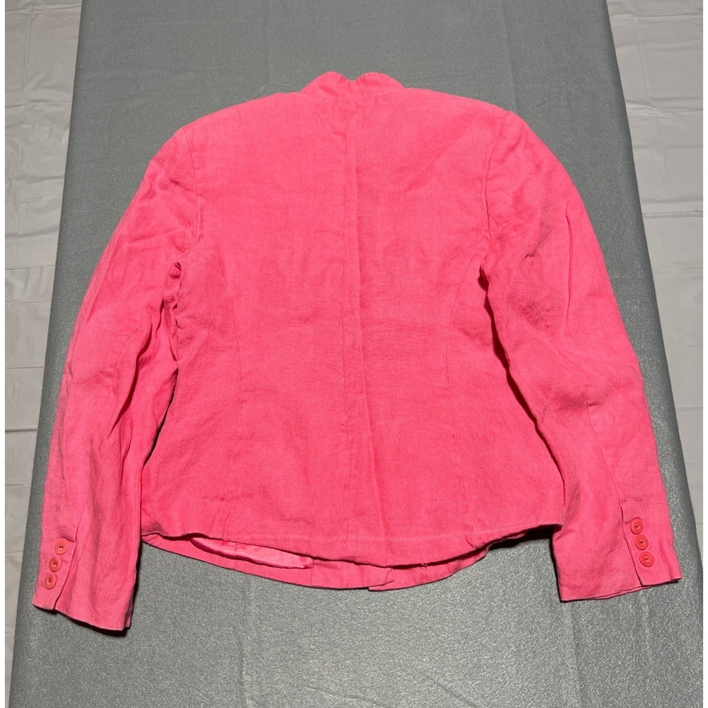 Talbots Irish Linen Pink Blazer Jacket Mandarin Collar Size 8 Long Sleeve - Picture 9 of 9